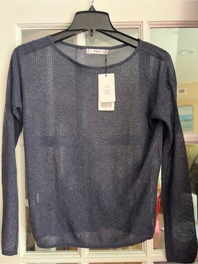 Mango navy sheer knit crew-neck top